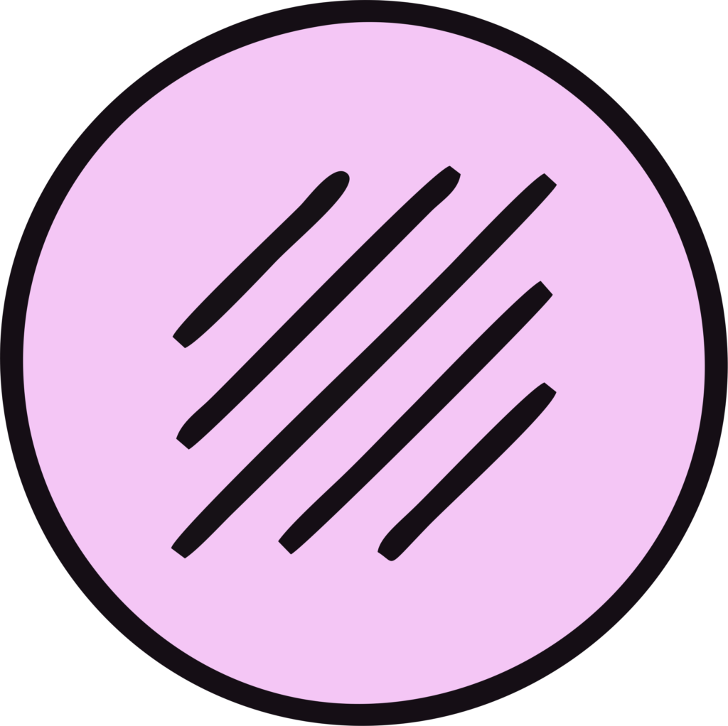 a pink circle with black lines